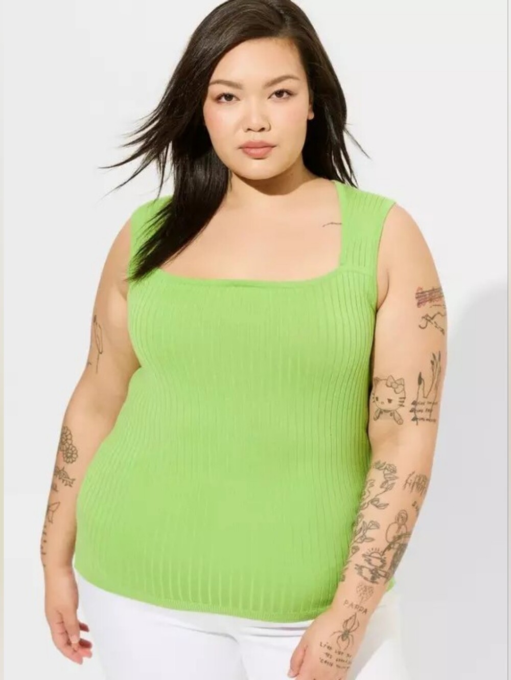 Torrid Fitted Sleeveless Square Neck Ribbed Sweater Tank Lime Green Size 2 NWT